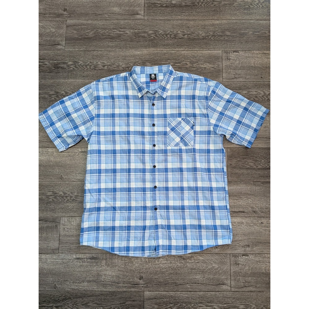 Ecko Unltd Mens Blue White Plaid Short Sleeve Button Down Shirt 4XLT Big & Tall